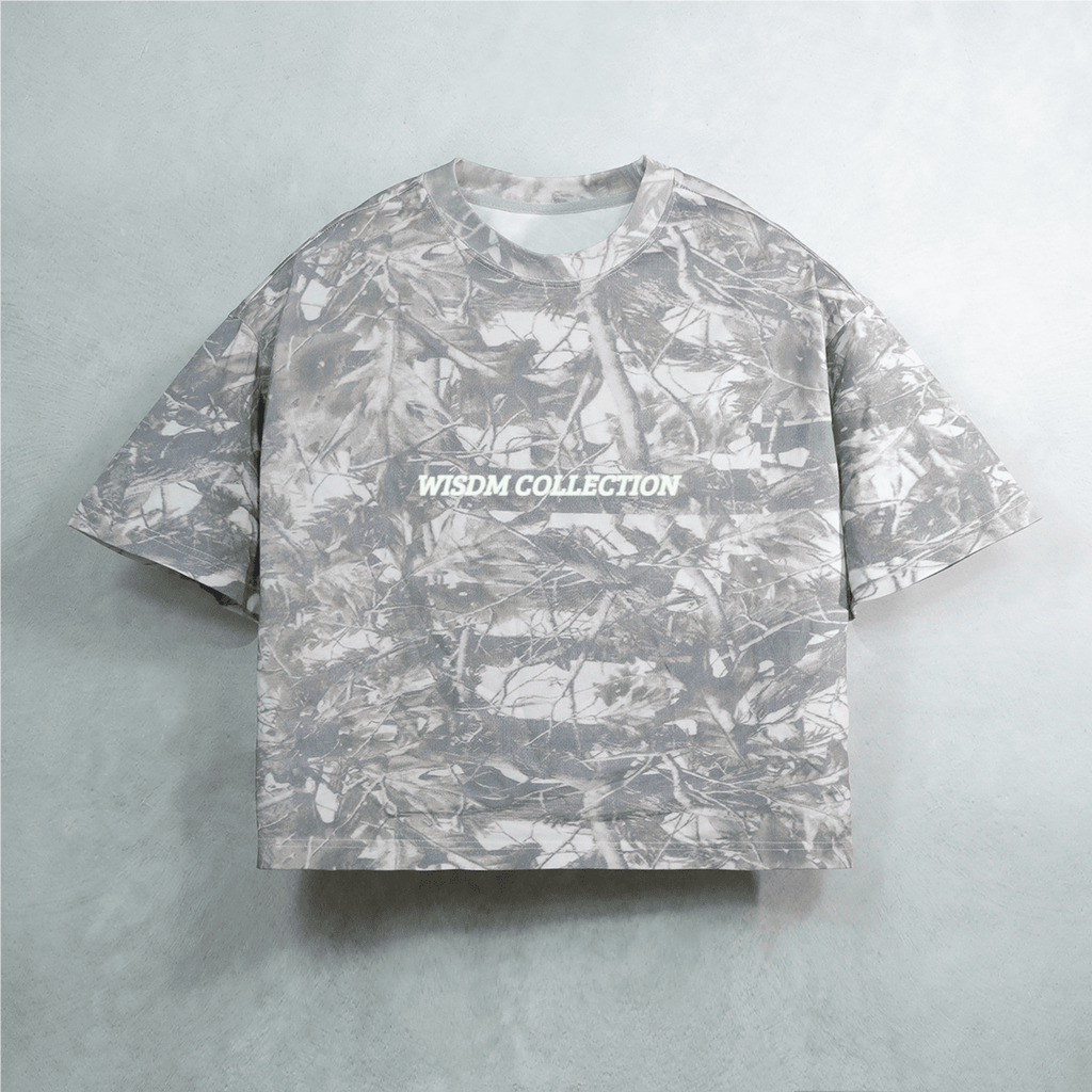 Unisex Heavyweight Cropped Camouflage Tree Print T-Shirt (270GSM)